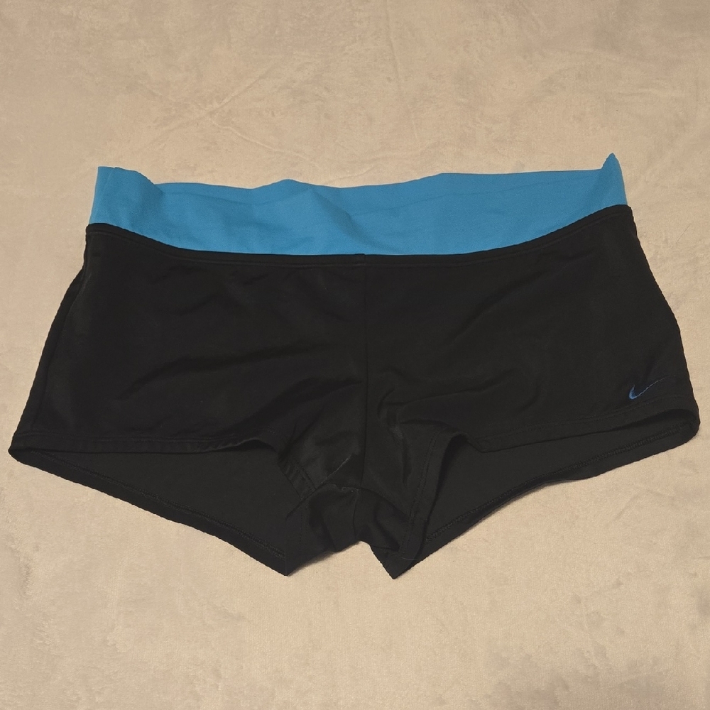 NWT Nike Women's Plus Size XL Black Swim Shorts with Blue Ombre Waistband
